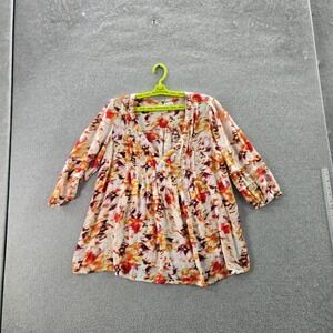 Terra & Sky Women Blouse 0X (14W) Multi Floral V-Neck Pullover